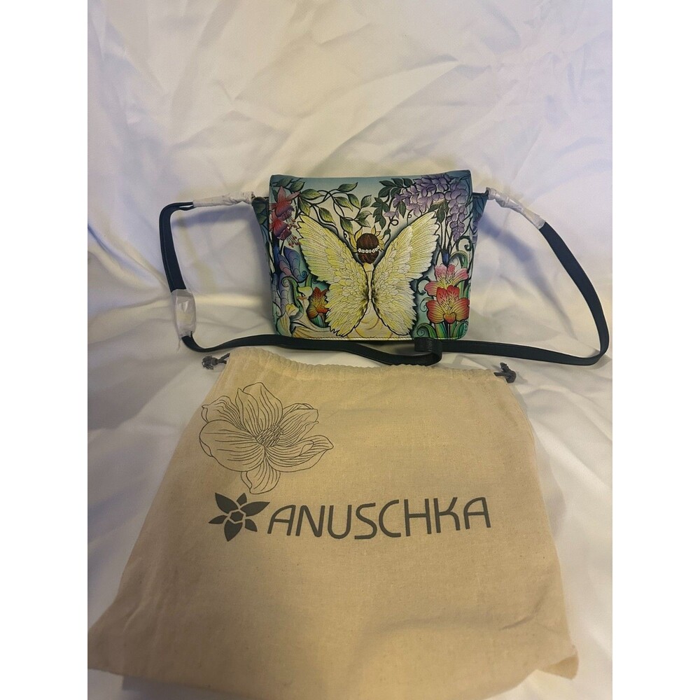 NWT Anuschka Enchanted Garden Flap Crossbody Hand Painted Leather